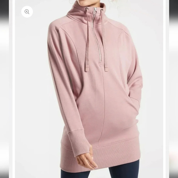 Athleta Dresses & Skirts - ATHLETA sz S Cozy Karma 1/4 Zip Sweater Dress Tunic  Fleece Lined Floral Mauve